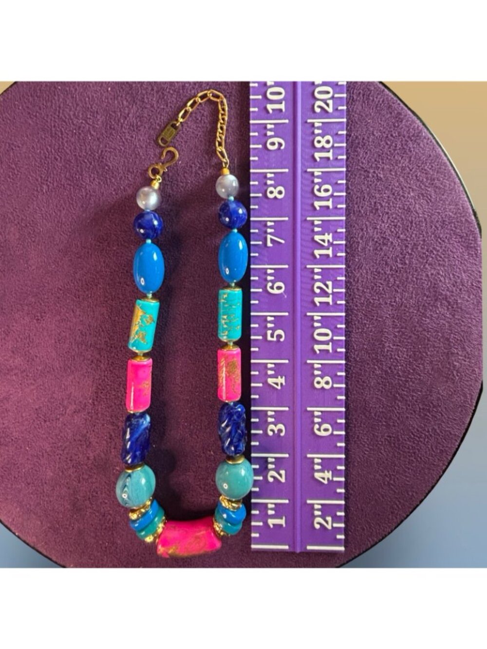 Hand-Painted Chunky Colorful Vibrant Beaded Necklace Vibrant Gold Accents - Picture 5 of 8